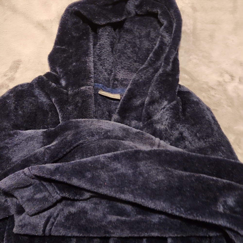Eddie Bauer Kids Navy Blue Fleece Hooded Bathrobe Large (14/16) - Picture 4 of 4